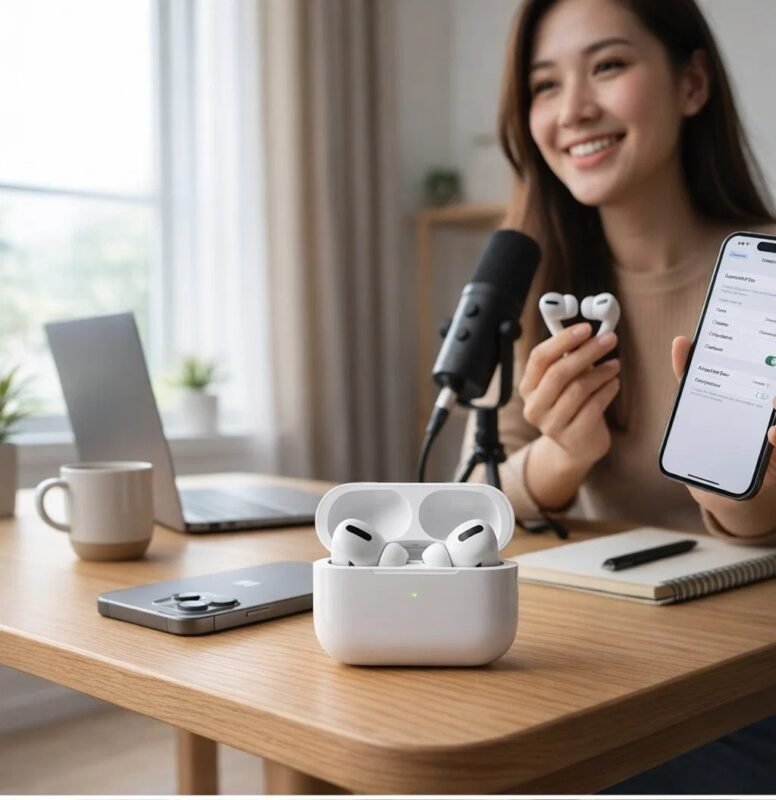 سماعات ايربودز بلوتوث قوية الصوت مع عرض إعدادات الجوال ضمن دليل اختيار أفضل سماعة في السعودية